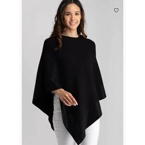 SAACHI RHINESTONE EMBELLISHED, TRIM KNIT PONCHO ONE SIZE